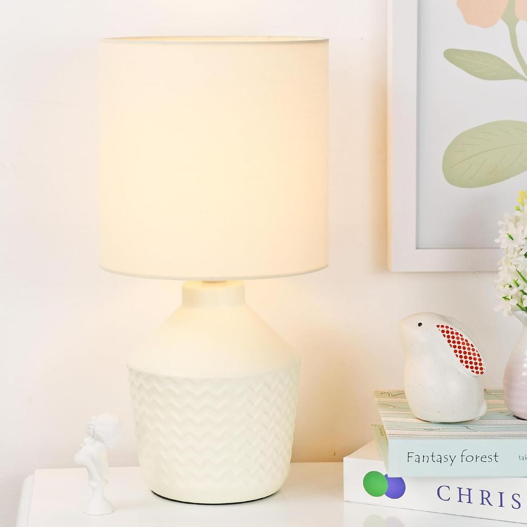 Vane Cream Small Table Lamp for Living Room as Bedside Table Lamp for Bedroom,Modern Ceramic Kids Night Table Lamp,6.89H13.58IN,Bulb Excluded