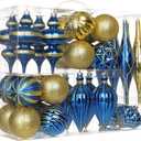 32PCS Christmas Ball Ornaments Set Large Shatterproof Plastic Decorative Baubles with Hand-Help Gift Boxes for Xmas Tree Wedding Party Holiday - Navy Blue, Gold