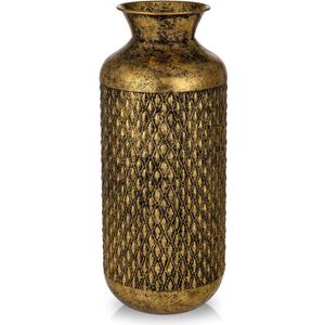 Flower Vase Rustic Metal Vases, 16" Black and Gold Pattern Vase for Farmhouse Home Dcor Artificial Flowers and Centerpieces
