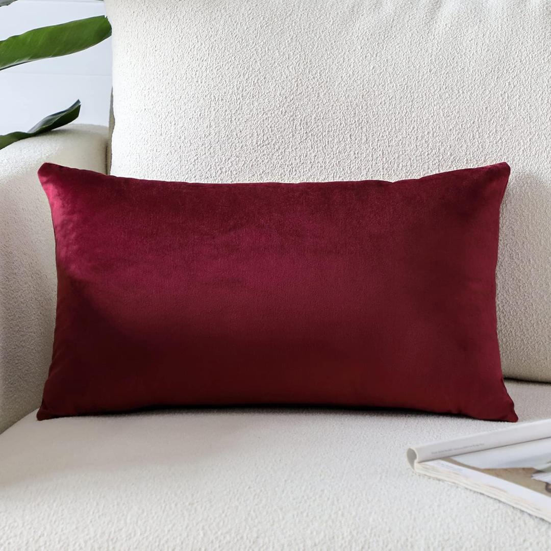 Artscope Luxury Velvet Pillow Covers Super Soft Decorative Square Throw Pillow Covers Case Cushion Covers for Sofa Couch Bedroom Car Decor 12x20 Inch Wine Red