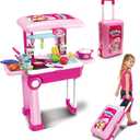 2-in-1Travel Luggage Turn into Play Kitchen, Kids Kitchen Playset Toys with 25+Play Food for Toddelers, Girls and Boys, Pretend Play, 25" H x 9.8" W x 20.8" L, 20.86" X 9.64" X 24.8"