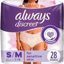 Always Discreet Sensitive, Incontinence & Postpartum Underwear for Women, Maximum Plus Protection, Small/Medium, 28 Count