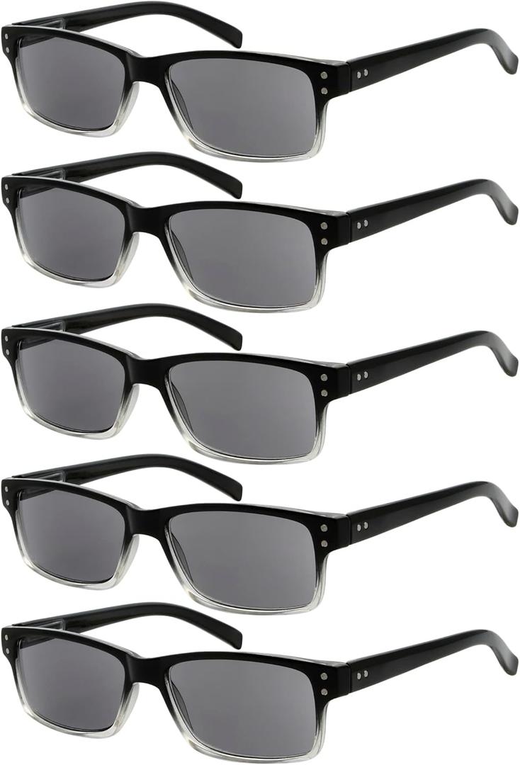 Eyekepper 5 Pack Reading Glasses for Men Spring Hinges Classic Readers (5pcs All Grey Lens)