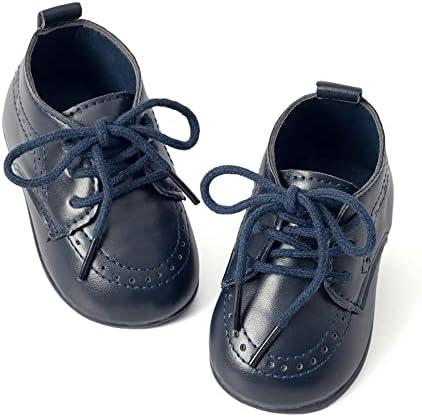 Meckior Infant Baby Boys Girls Classic PU Leather Wedding Loafers Brogue Toddler Oxford Dress Shoes First Steps Walking Flat Lazy Crib Shoe, Navy, 4