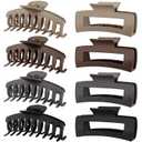 TOCESS 8 Pack Neutral Big Hair Claw Clips for Women Large Claw Clip for Thin Thick Curly Hair 90's Strong Hold 4.33 Inch Nonslip Matte Jumbo Hair Clips (Assorted D.Black, Brown, Dark Gray, Khaki)