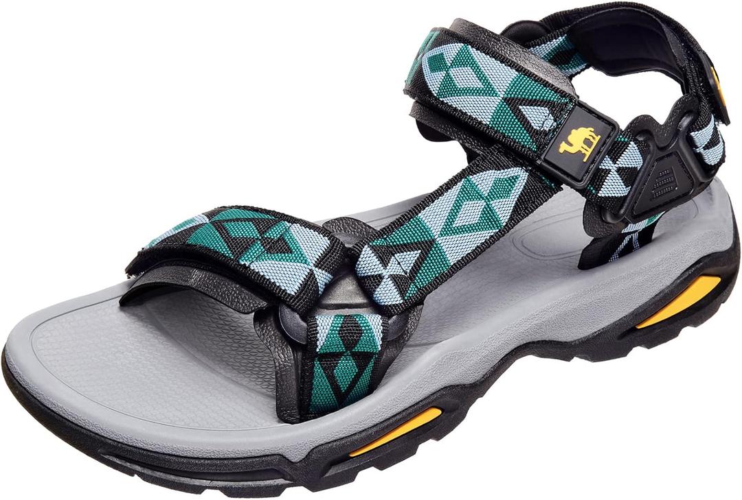 CAMEL CROWN Mens Waterproof Hiking Sandals with Arch Support Open Toe Summer Outdoor Beach Water Comfortable Sport Sandals (9.5, Black Green Grey)