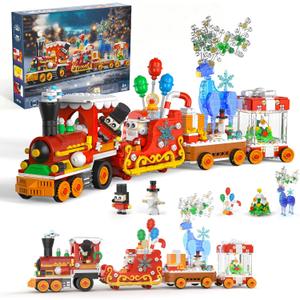 Christmas Train Building Block Set-1461PCS Surprise Christmas Countdown Toys with LED Light Collectible Holiday Block Sets Thanksgiving Xmas Gifts Home Decor for Boys Girls and Adults