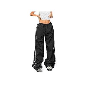 Women's Low Waist Cargo Pants Casual Solid Color Harajuku Vintage Y2K Low Rise Baggy Jogger Relaxed Cinch Pants S 
