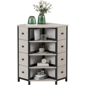 LUMTOK 8 Drawers Corner Dresser with Storage Fabric Drawers and Open Shelves for Small Space, Bedroom, Entryway, Living Room (Greige)