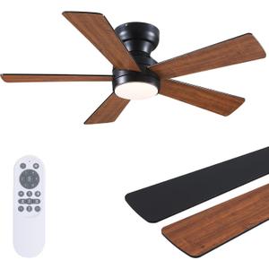Ceiling Fans with Lights Flush Mount - 46in Low Profile Ceiling Fan Remote Control with 5 Dual-Sided Blades, Reversible 6 Speeds, Dimming & 2H Timing, Indoor Fan Light for Bedroom, Kitchen (Brown-46in-new)