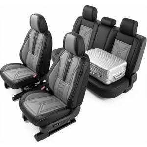 Car Seat Covers Fit for Ford Ranger 2019-2024 3D Lumbar Support and Zipper Design Sports Seat Cover(Full Set, Black & Gray)