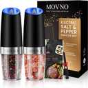Gravity Electric Salt and Pepper Grinder Set, Battery Powered LED Light One Hand Automatic Operation, Adjustable Coarseness Mill Grinders Shakers Black (A.Black 2p)