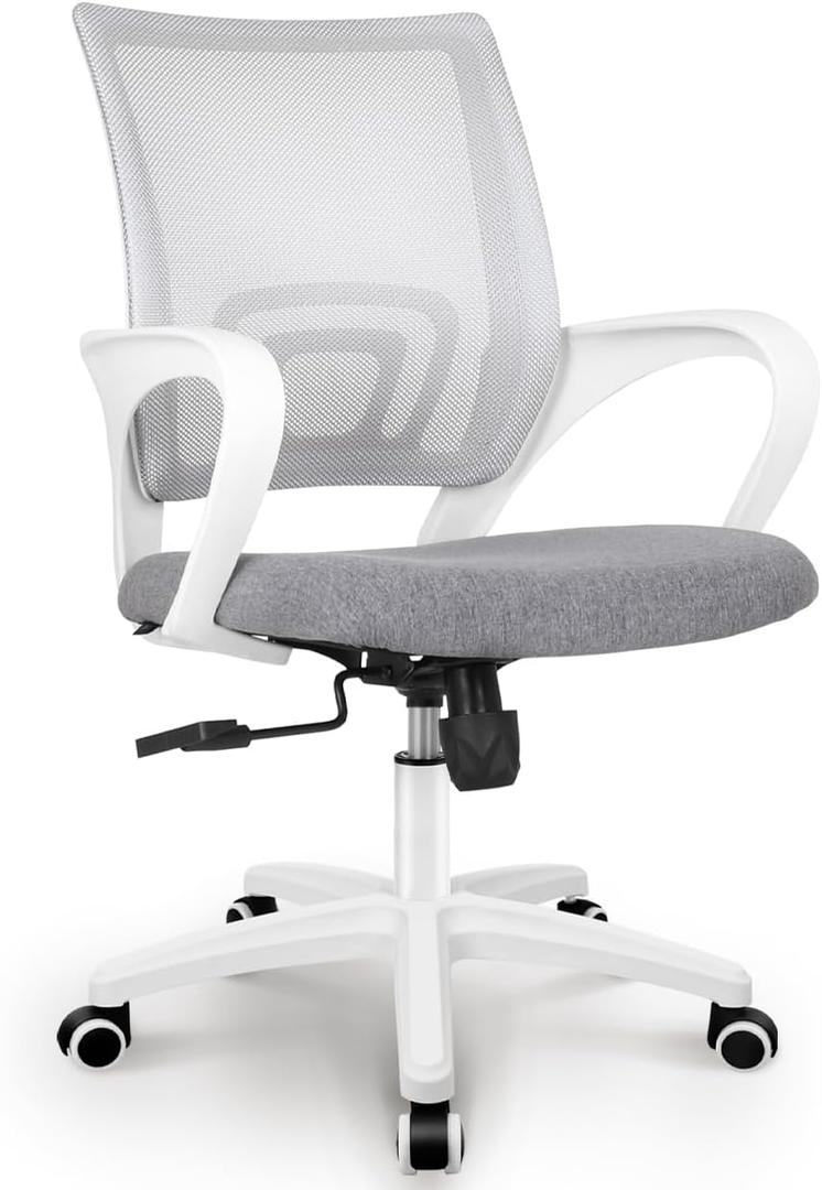 NEO CHAIR Office Desk Computer Chair Ergonomic Mesh Gaming Cushion Seat with Comfy Lumbar Mid Back Support Adjustable Height Swivel Rolling Wheels for Home Task (Grey)