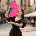 Marrywindix 3 Pcs Large Chinese Folding Fan Big Handheld Clap Fans for Men and Women Performance Line Dance Decorations Event Party Festival Craft Gift (Rose Red)