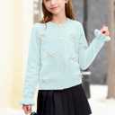 BesserBay Girl Fall 3D Bow Button Down Knit Ruffle Long Sleeve Cardigan Sweater 6-14 Years (Blue)