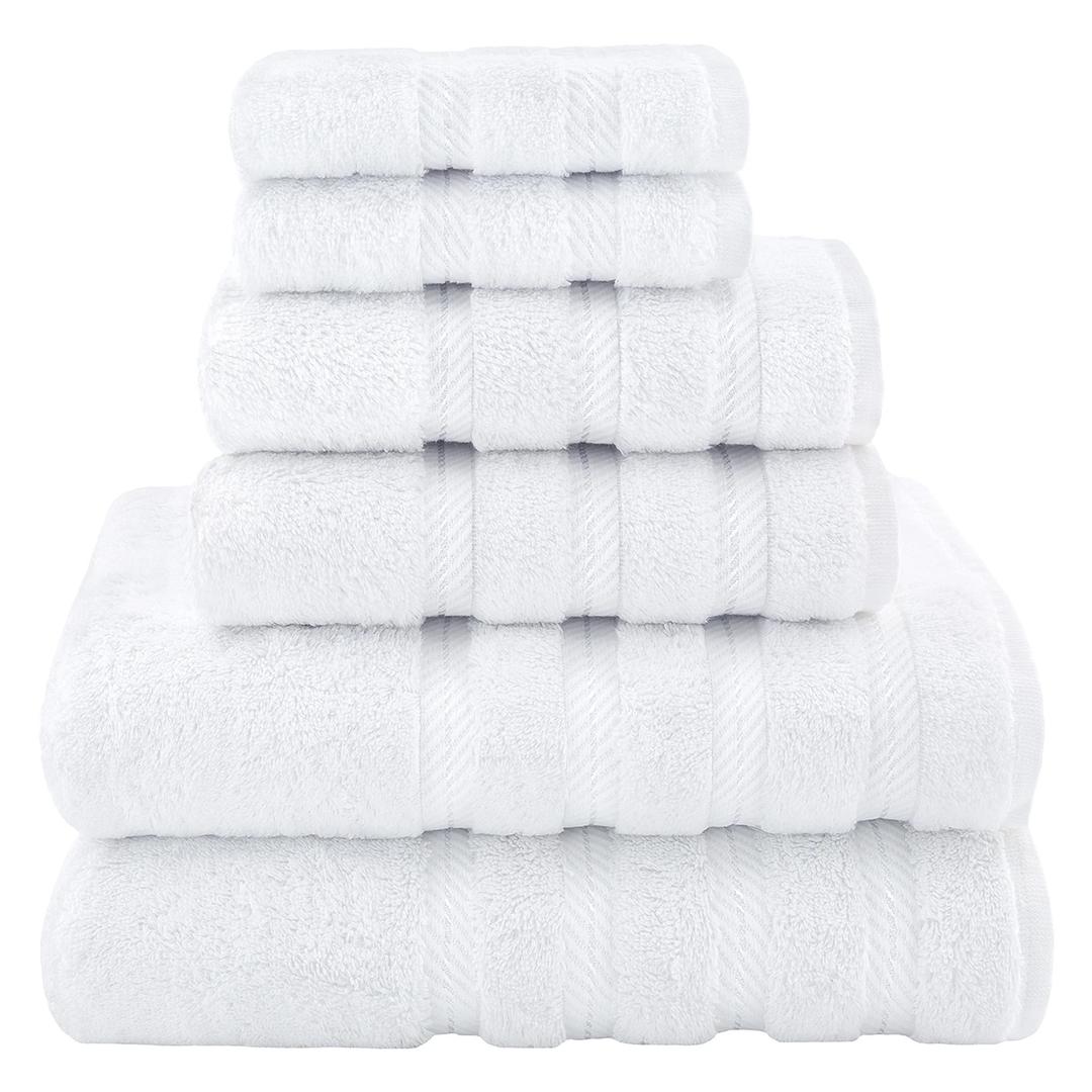 Luxury Turkish Cotton 6 PC Bath Towels Set - Hotel & Spa Grade, Ultra Absorbent & Soft (Includes 2 Bath Towels, 2 Hand Towels & 2 Washcloths) - White