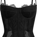 Dealmore Corset Tops For Women Going Out Lace Mesh Date Night Fall Fashion Outfits Clothes Crop Cute Party Strap Tank (X-Large, Black)