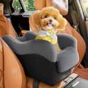 Portable Small Dog Seat for Car, Luxury Center Console Dog Car Seat Booster with Safety Tethers, Anti-Collapse Pet Travel Carseat for SUV, Truck (Black/Grey)