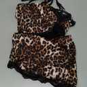 Avidlove Sexy Pajamas V Neck Womens Pajama Sets Shorts Lace Trim Cami Pj Set 2 piece PJS Lingerie Sleepwear (XX-Large, Brown Leopard)