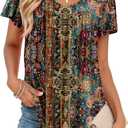 Zeagoo Women Tops Summer Ruffle Short Sleeve Shirts V Neck T Shirts Pleated Tunic Tops Work Blouses Business Outfits (XXL)