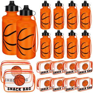 Sadnyy 16 Pcs 8 Sets Water Bottles Bulk with Snack Bags 20 oz Reusable Squeeze Plastic Water Bottle with Handle Strap Clear PVC Waterproof Goodie Gift Bags for Team Gifts Sports Party