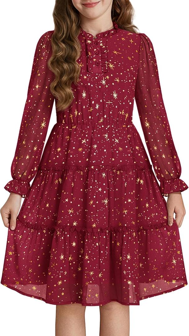 GRACE KARIN Girls Christmas Dresses Party Red Kids Fall Long Sleeve Holiday Birthday Dress Size 10