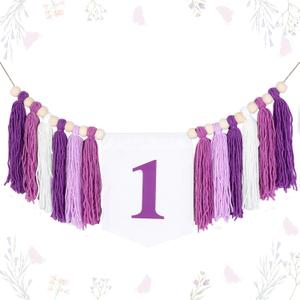 Purple 1st Birthday Highchair Banner for Girls Purple Butterfly Themed Birthday High Chair Banner Purple Tassel Highchair Banner for Girls Birthday Photo Props Party Supplies