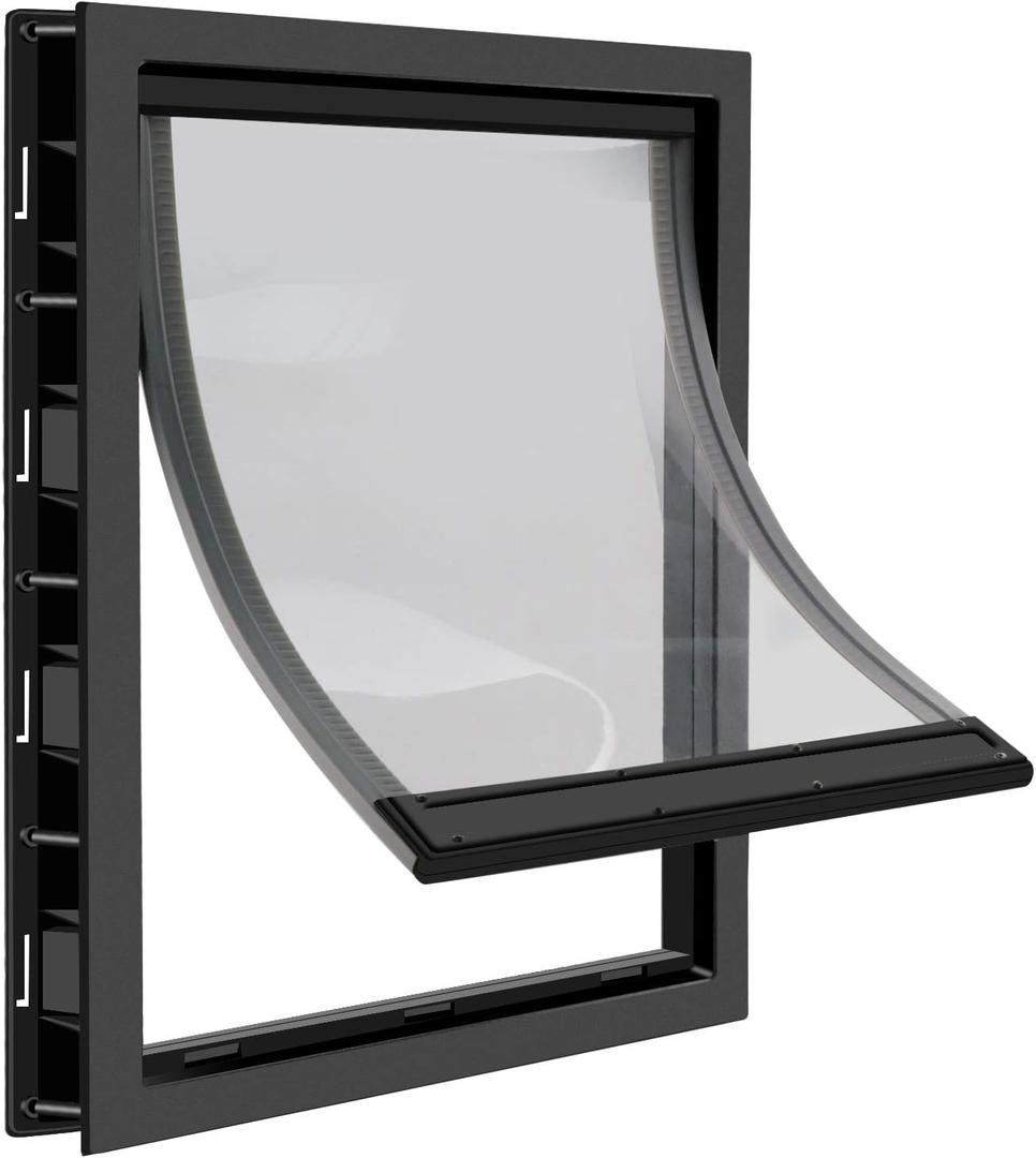 CEESC Large Dog Door with Soft Transparent Magnetic Flap and Snap-in Closing Panel, Premium PVC Plastic Pet Door for Large Dogs(XL,Black), XL- Inner size: 12.9" x 16.4"