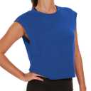Womens Workout Crop Tank Tops Loose Sleeveless Summer T Shirts Oversize Active Yoga Gym Tee Y2k (Blue, XL)