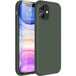 Miracase Designed for iPhone 11 Phone Case, with Screen Protector, Liquid Silicone Gel Rubber Full Body Drop Protection Shockproof Cover Phone Case for iPhone 11 6.1 inch, Dark Green