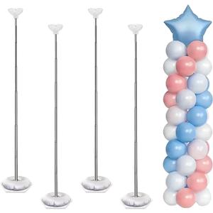 Balloon Column Stand Kit, Set of 4 – 7ft Height Adjustable Balloon Arch Stand Kit, Metal Telescopic Balloon Stand for Baby Shower, Birthday, Wedding, and Graduation