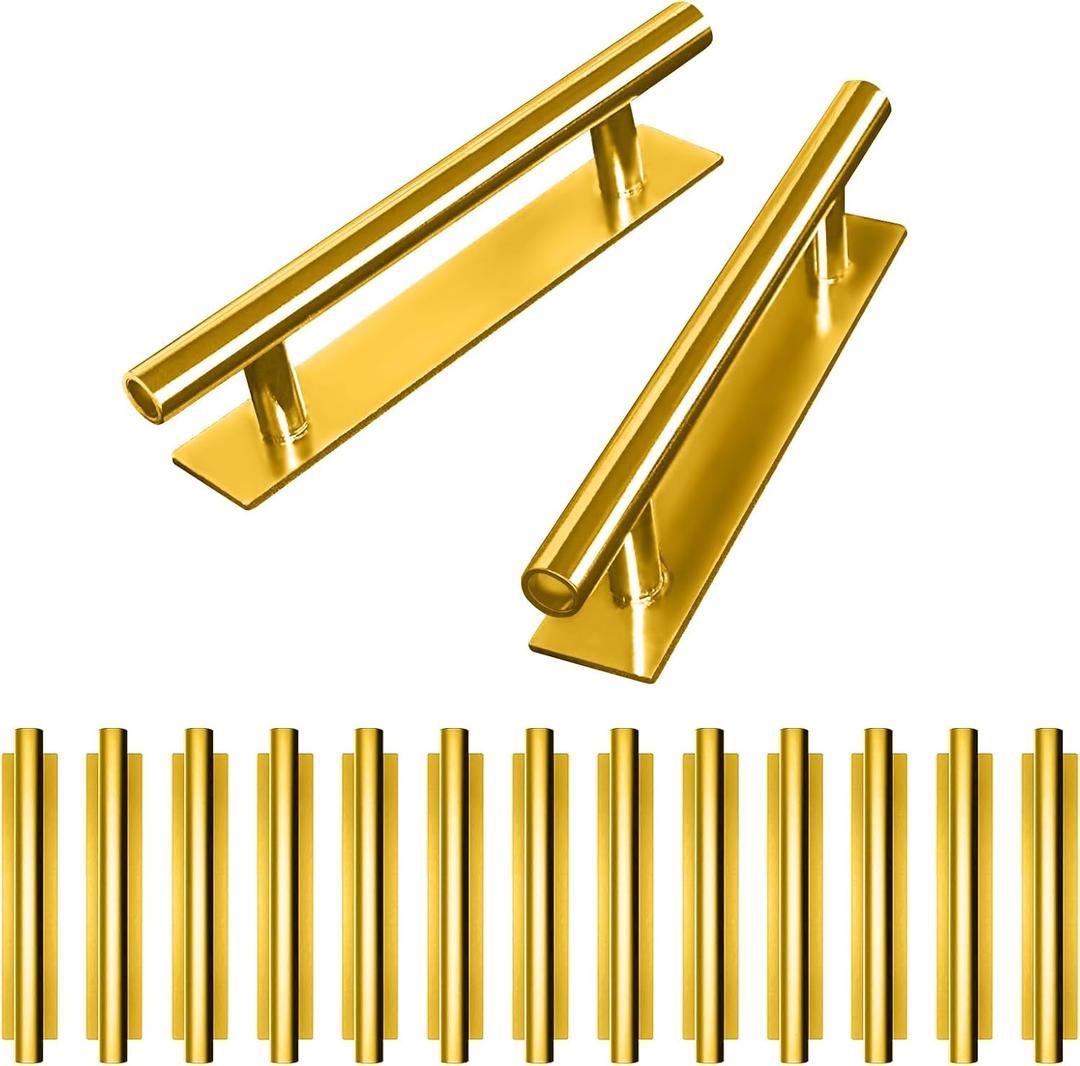 kwa heri Self-Stick Push Pull Helper 15 Pack Hidden Cabinet Handle ABS Plastic Door Window Wardrobe Handle Instant Cabinet Drawer Furniture Handles (Gold)
