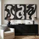 Large Framed Black and White Abstract Wall Art for Living Room, 3 Piece Neutral Canvas Prints Paintings Artwork, Modern Minimalist Brush Stroke Lines Pictures for Hallway Office Wall Decor 24x36 In, 24" W x 36" H x 3Pcs
