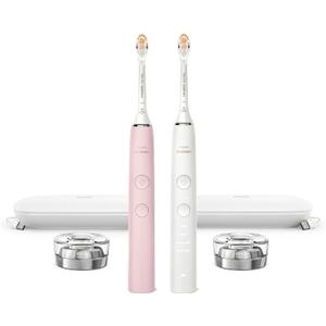Philips Sonicare DiamondClean Connected Electric Toothbrush 2 Pack, x2 Sonic Toothbrushes, x2 Charging Travel Cases, x2 A3 Brush Heads, 12 Brushing Settings, (Pink and White), Model HX9912/72