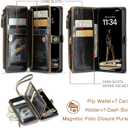 Defencase for iPhone 16E/17E Case Wallet with RFID Blocking Card Holder Slots for Women Men, Elegant PU Leather Magnetic Snap Flip Wristlet Strap Zipper Wallet Phone Cases for iPhone 17e & 16e, Coffee