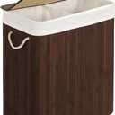 SONGMICS Laundry Hamper, 21.99 Gallons (100L), 2-Section Laundry Basket, Laundry Hamper with Lid, Bamboo, Foldable, Removable and Machine Washable Liner, for Laundry Room, Bedroom, Brown ULCB72Z