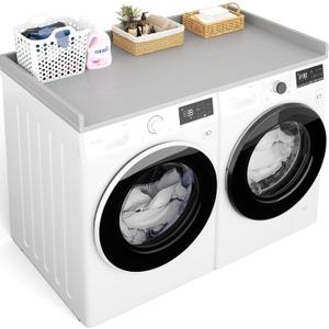 Aheaplus Washer and Dryer Countertop, Laundry Room Organization with Non-Slip Pads, Wood Shelf Topper with Round Corner Edge Rails, Folding Organizer for Laundry Storage, 54" W x 27.5" D, Grey