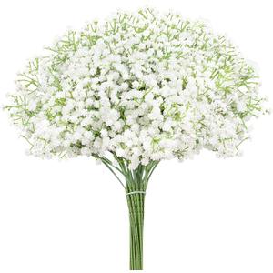 Babys Breath Aitificial Flowers 16 pcs 48Branches White Fake Baby Breath Flowers Artificial Bulk Gypsophila Bouquets Real Touch Faux Flowers for Wedding Floral Arrangement Party Home decoration