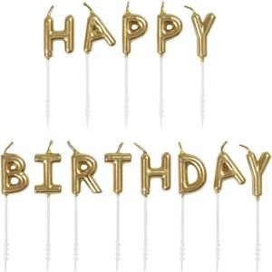 Elegant Gold "Happy Birthday" Letter Pick Candles - Stunning & Unique Design - Perfect Decoration for Celebratory Occasions Elegant Gold "Happy Birthday" Letter Pick Candles - Stunning & Unique Design - Perfect Decoration for Celebratory Occasions