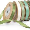 Keypan Green Satin Ribbon Set 3/8" x 50 Yards Double-Faced Assorted Ribbons for Gift Wrapping, Floral Crafts, DIY Hair Bows, Bouquets, Wedding & Party Decorations