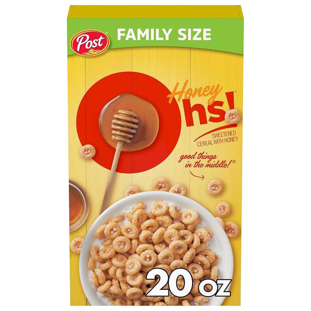 2 x Honey Ohs! Family Size Cereal, Crunchy Breakfast Cereal Os Made with Sweetened Corn, Oats and Rice, 20 OZ Box (EXP 09/26/26)