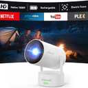 Mini Projector, Rechargeable Portable Outdoor Smart Projector with 4K Support, Auto Keystone, Android 11 Small Projector with WiFi and Bluetooth, Electric Focus Home Theater for iphone (White)