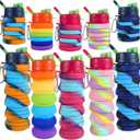 5 Pack Collapsible Water Bottles 17 oz Silicone Portable Lightweight Foldable Water Bottle with Carabiner Leakproof Reusable for Travel Camping Hiking Cycling Sport Outdoor(Rainbow)