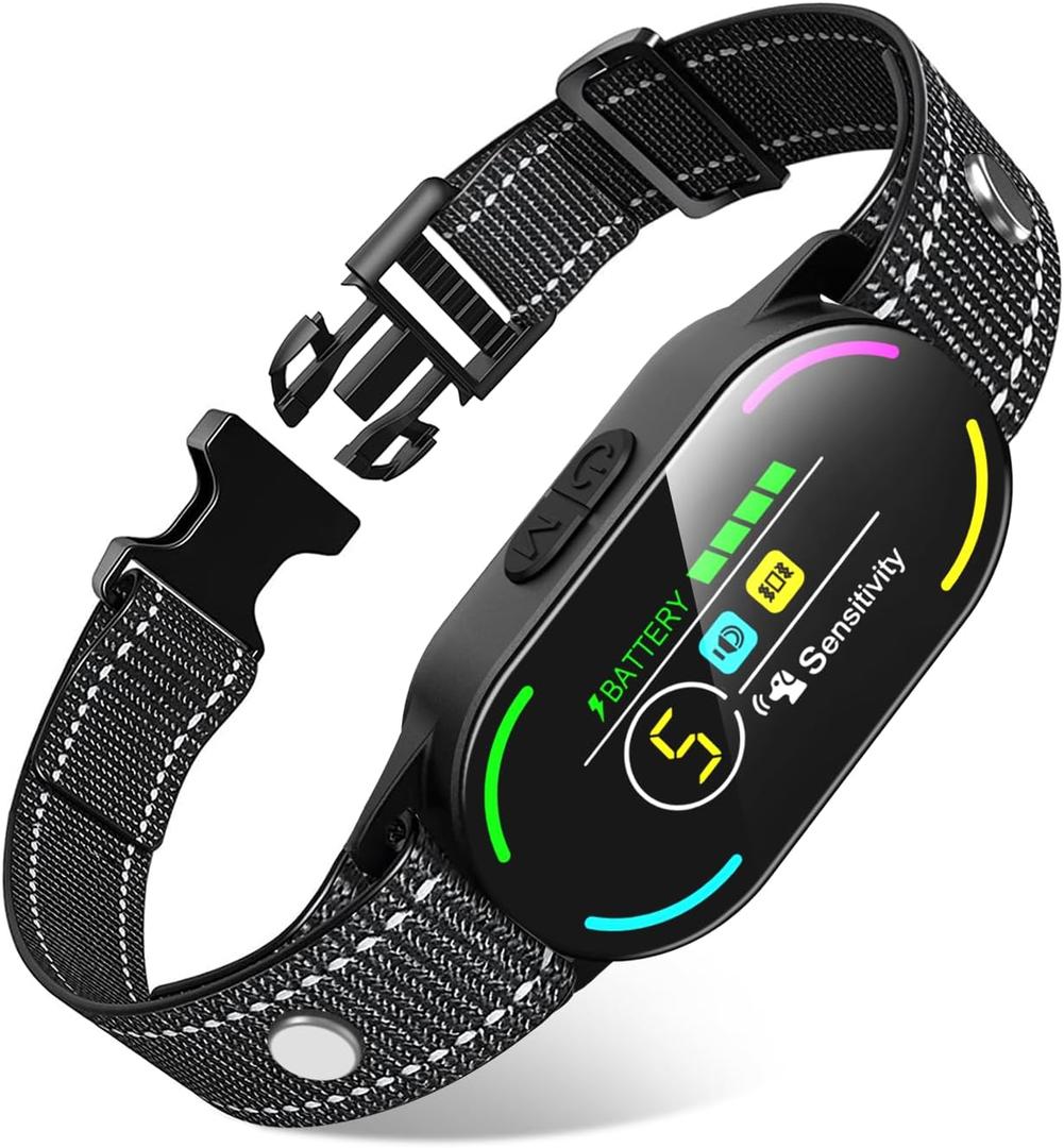 Dog Bark Collar, Rechargeable Smart Collar, with 4 Adjustable Modes Beep Vibration and 5 Adjustable Sensitivities, Bark Collar for Large Medium Small Dogs (Black)