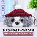 Plush Earbuds Case Cover Compatible with Beats Solo Buds Cartoon Cute Headphone Cases (HBG+Burgundy,for Beats Solo Buds)