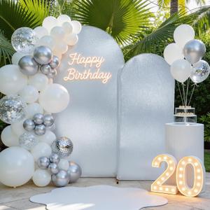 Silver Shimmer Arch Backdrop Cover 2set 6 7.2 FT with Zipper Bottom,Premium No Shed Sequin Glitter Spandex, Stretchy Fit Chiara Cover for Wedding Baby Shower Graduation Party Decor