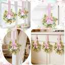 6 Pcs Easter Kitchen Cabinet Wreaths, 8.6" DIY Mini Spring Artificial Flower Easter Egg Wreath with Ribbon for Window Front Door Table Centerpiece Decor