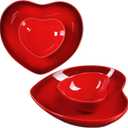 Tioncy 2 Set Heart Shaped Bowls and Plates Set Ceramic Valentine Dinnerware Dish Bowls Dinner Salad Dessert Appetizer Plates for Valentine Wedding Anniversary Baking Kitchen Party Supplies(Red)