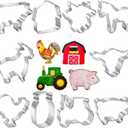 10 PCS Farm Cookie Cutter Set with Recipe Booklet Rooster Cow Pig Lamb Horse Barn and Tractor Cow Face Milk Bottle Bull head