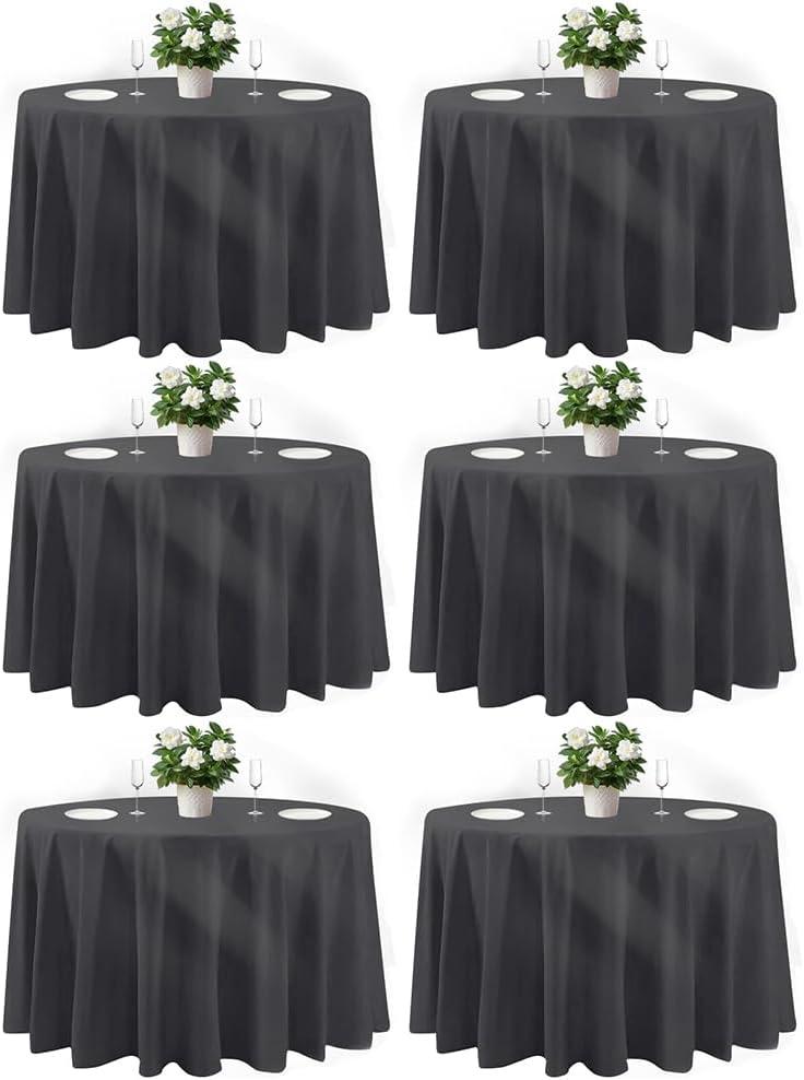Cuckan 120 Inch Round Tablecloth, 6 Pack Black Stain Resistant and Wrinkle-Free Polyester Table Cover for Wedding, Banquet, Party, Restaurant  [Black ], [6-Pack]